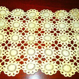Vintage LARGE Ecru/Beige Crochet Table Runner Doily Doilies 17"L X 13"W